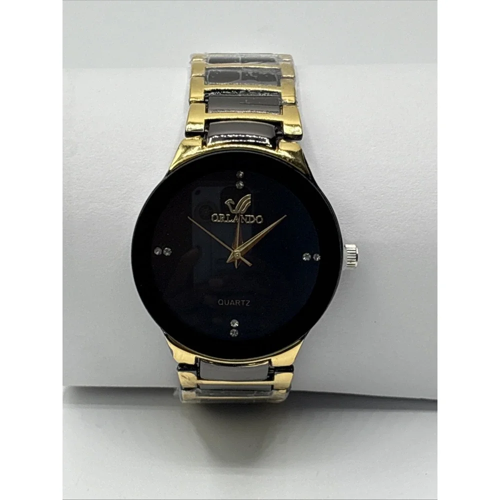 Men Luxury Watches Black Gold‎ Quartz Steel Wristwatch.